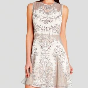 BCBGMAXAZRIA "Gwyneth" lace-inset, floral-printed voile dress